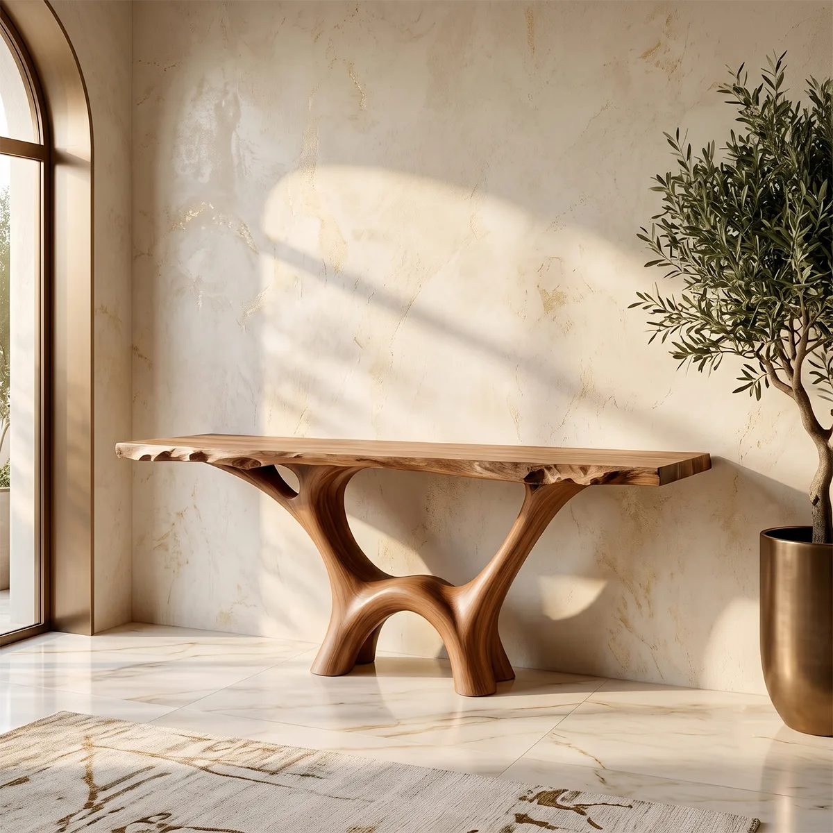 Organic Modern Console Table with Sculptural Double Arch Base for Entryway & Living Room TT006-3103