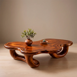 Modern Organic Solid Wood Coffee Table with Sculptural Curved Base TT006-4311