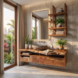 Organic Live Edge Floating Bathroom Vanity with Open Storage & Multi-Drawer Cabinet TH003-3OXF9BY