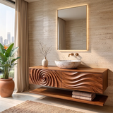 Floating Bathroom Vanity with Sculpted Doors | Modern Wall Mounted Vanity TH003-3XFL3MZ