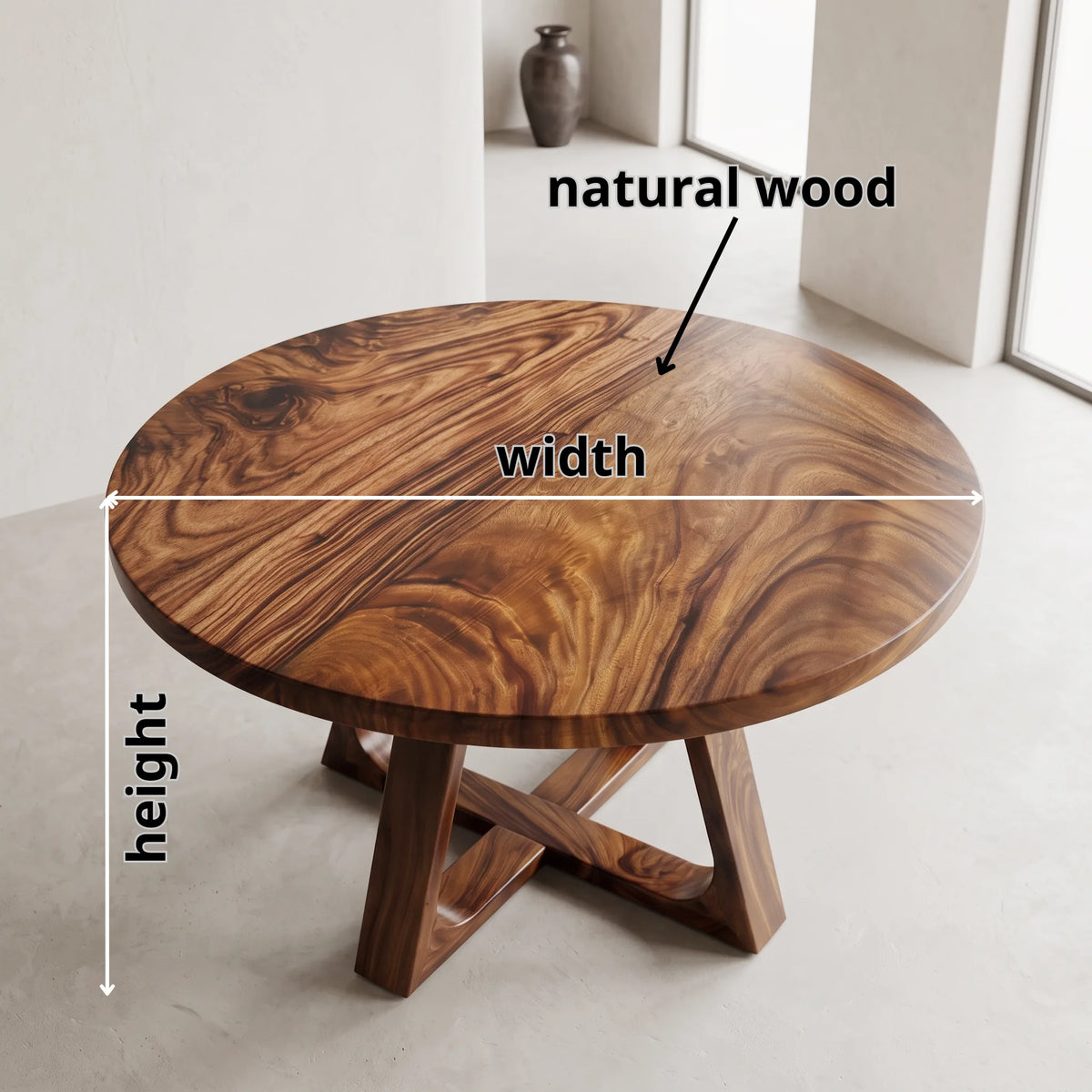 Round Wood Coffee Table with Sculptural Geometric Base | Modern Organic Center Table