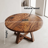 Round Wood Coffee Table with Sculptural Geometric Base | Modern Organic Center Table