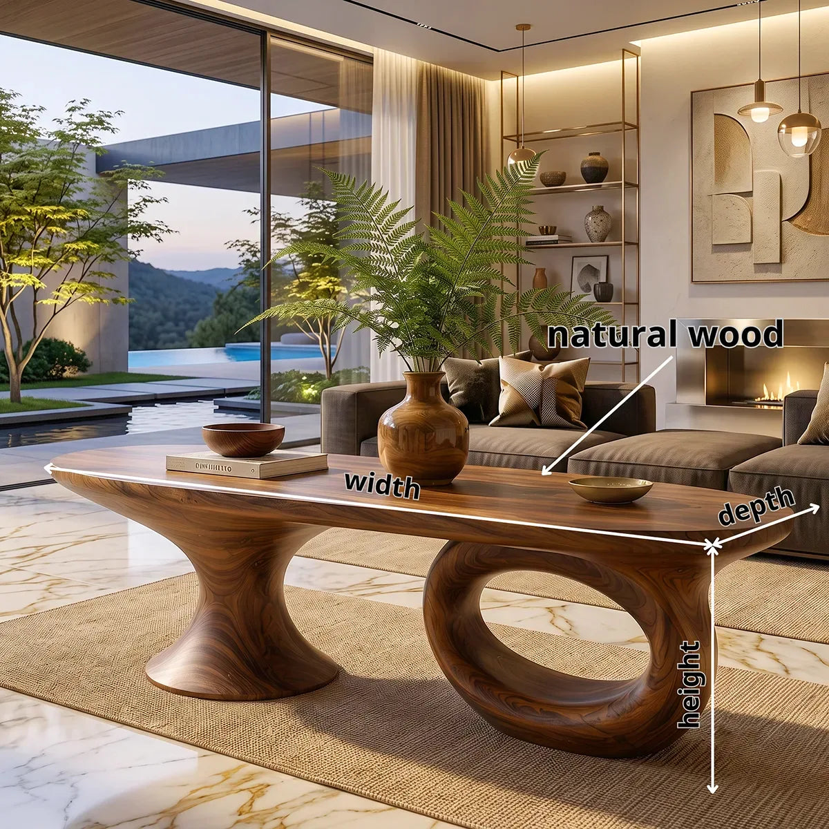 Sculptural Wood Coffee Table with Asymmetrical Pedestal Legs | Organic Modern Oval Center Table
