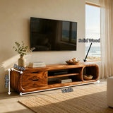 Sculptural Curved TV Stand with 2 Drawers & Open Shelves | Modern Low Profile Media Console