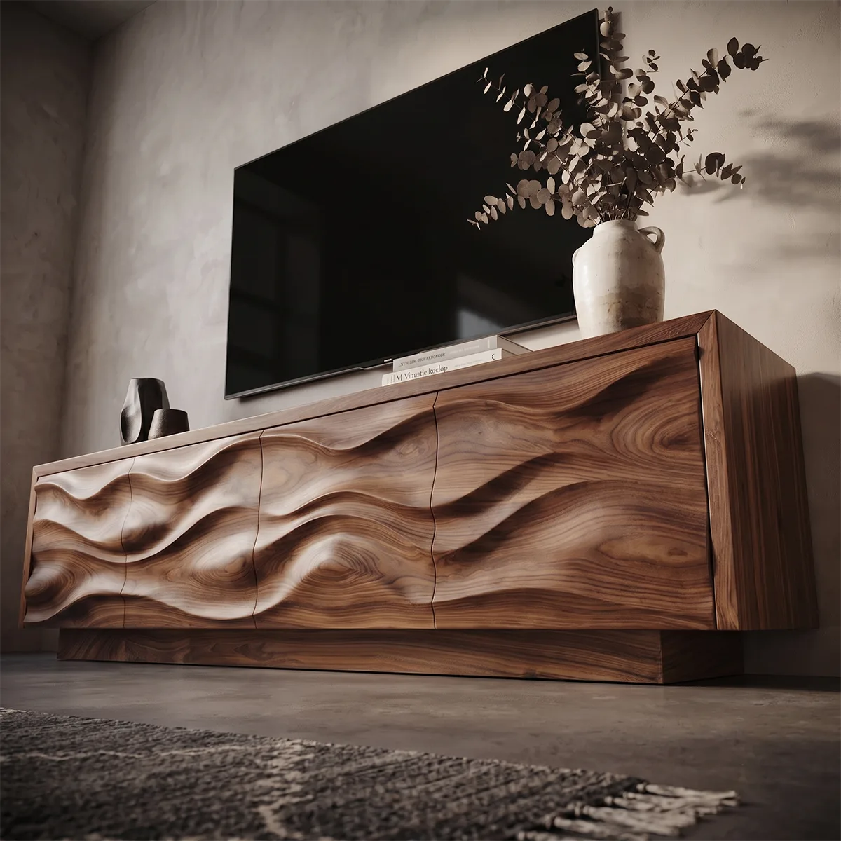 Modern Organic TV Stand with Sculpted Cabinets | Entertainment Console TT006-6CBU3TP