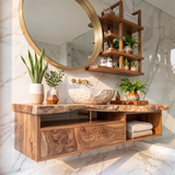 Live Edge Floating Bathroom Vanity with Drawers & Open Shelf | Solid Wood Wall Mounted Bathroom Vanity TT006-9VCQ2QP