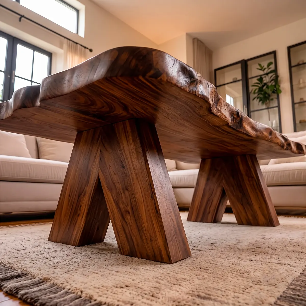 Live Edge Solid Wood Coffee Table | Handcrafted Natural Wood Center Table TT006-6055