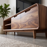 Organic Modern TV Stand with Open Shelving & Hidden Storage Cabinets TT006-4EGA5YH