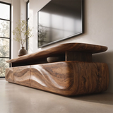 Modern Organic TV Stand with Three Sculpted Cabinets | Open Display Media Console TT006-3GCV7CG