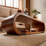 Solid Wood Waterfall Coffee Table with Open Storage | Modern Organic Living Room Table