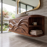 Modern Floating Bathroom Vanity with Wave Carved Doors & Open Shelves | Solid Wood Wall Mounted Bathroom Vanity TT006-8NEC3KF