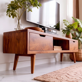 Mid-Century Modern TV Stand with 2 Drawers & Open Shelf | Low Profile Media Console