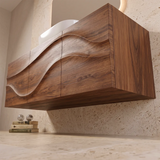 Floating Bathroom Vanity with 3 Doors | Sculpted Wave Front Wall Mounted Vanity Cabinet