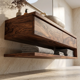 Floating Bathroom Vanity with 2 Drawers & Open Shelf | Modern Minimalist Wall Mounted Design