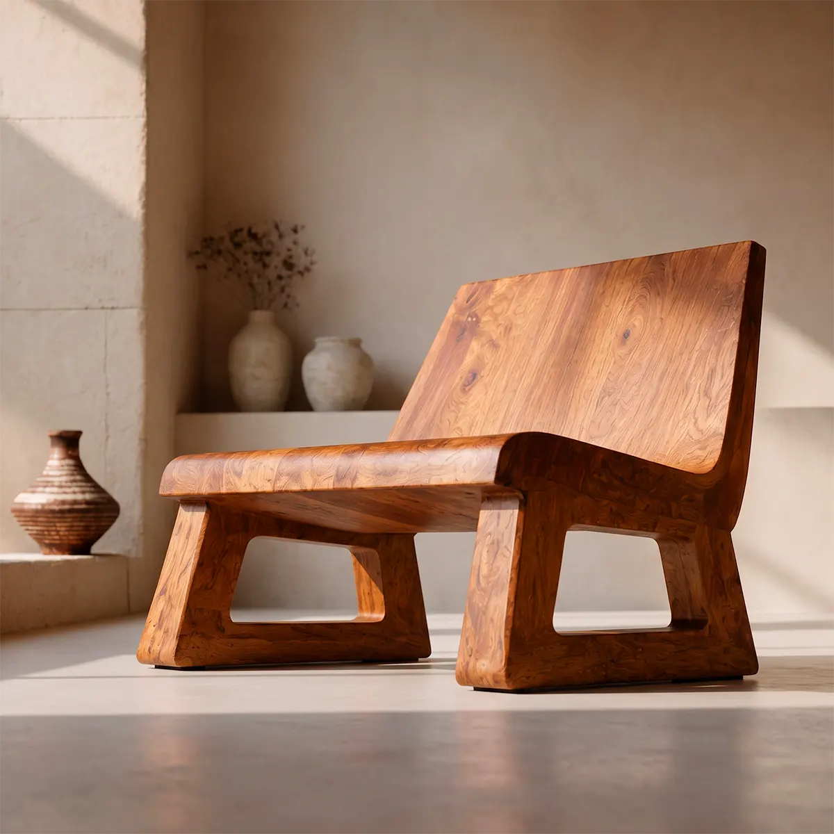 Wide Sculptural Lounge Chair | Modern Armless Statement Chair with Geometric Open Base
