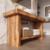 Freestanding Bathroom Vanity with Open Shelf | Organic Modern Bathroom Storage