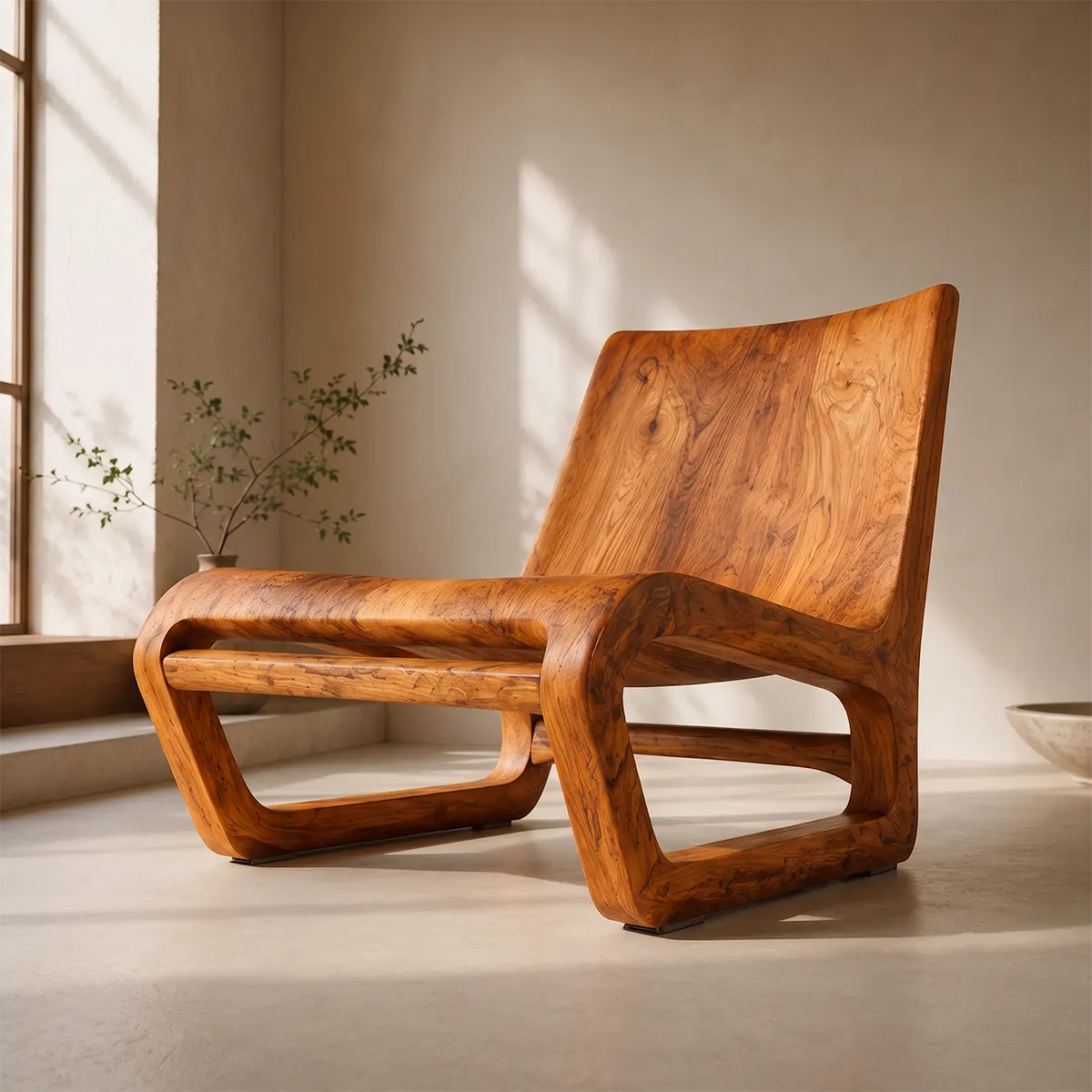 Sculptural Curved Wood Lounge Chair | Modern Organic Accent Chair
