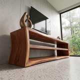 Modern Open Shelf TV Stand – Low Profile Media Console with 2-Tier Storage