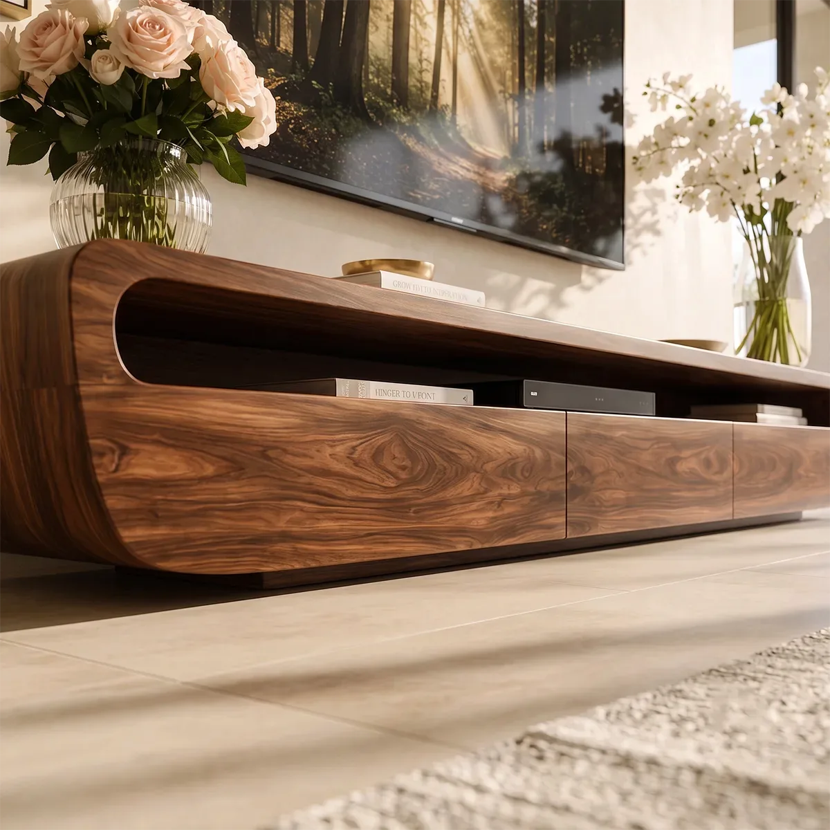 Modern TV Stand with Open Display Shelf & Three Hidden Drawers TT006-9LJE1TC