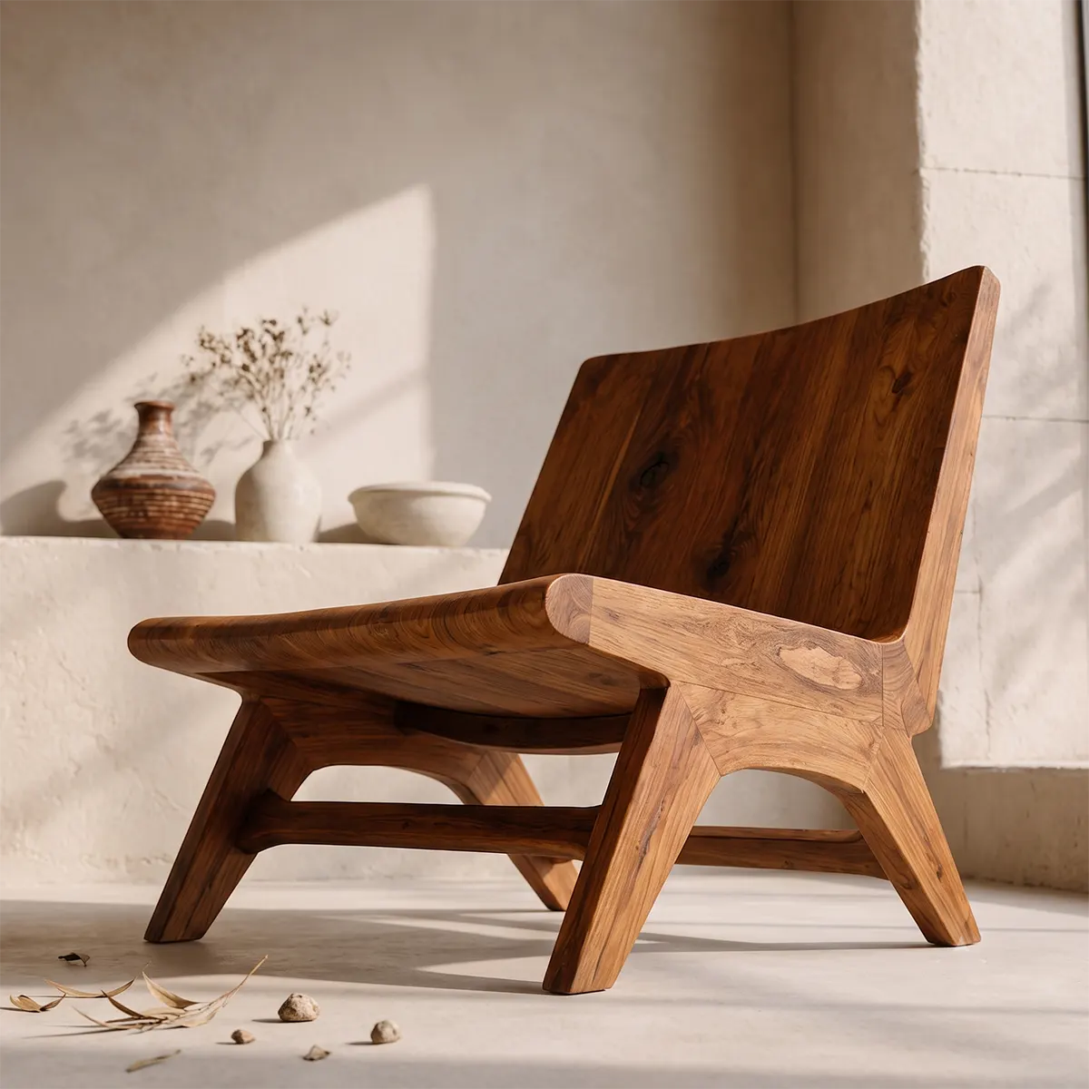 Sculptural Armless Lounge Chair | Modern Organic Accent Chair with Open Frame Base