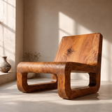 Sculptural Low Lounge Chair | Modern Armless Accent Chair with Curved Seat & Open Geometric Base