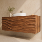 Floating Bathroom Vanity with 2 Doors | Carved Wave Front Wall Mounted Vanity Cabinet