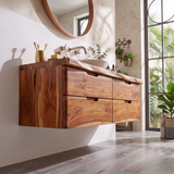 Floating Solid Wood Bathroom Vanity | Modern Wall Mounted Single Sink Vanity with 4 Drawers TT006-3LLJ4UM