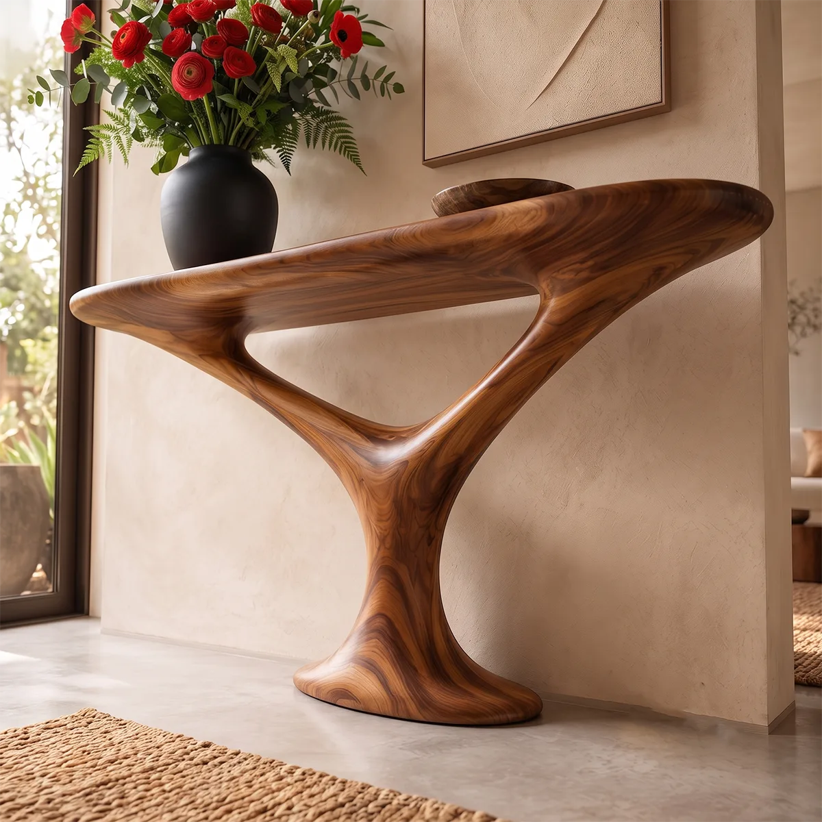 Organic Sculptural Console Table with Oval Top for Modern Entryway & Living Room TT006-4241
