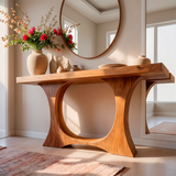Modern Wooden Console Table with Sculptural Circular Base for Entryway & Hallway TT006-5238