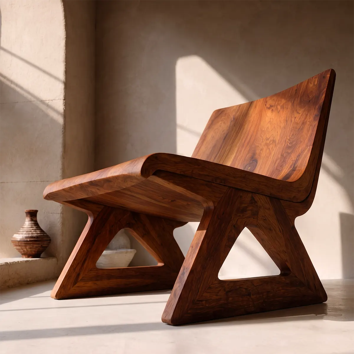 Sculptural Lounge Chair | Wide Curved Armless Accent Chair with Geometric Open Base