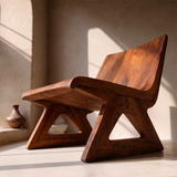 Sculptural Lounge Chair | Wide Curved Armless Accent Chair with Geometric Open Base