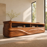 Modern Organic TV Stand with Sculpted Cabinets | Open Display Media Console TT006-5EKO4LA