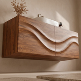 Floating Bathroom Vanity with 2 Doors | Sculpted Wave Front Wall Mounted Vanity Cabinet