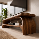 Organic Modern TV Stand with Sculptural Open Shelf & Curved Waterfall Design TT006-2BHV8AL