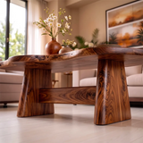 Organic Solid Wood Coffee Table | Live Edge Modern Center Table with Sculptural Base TT006-5632