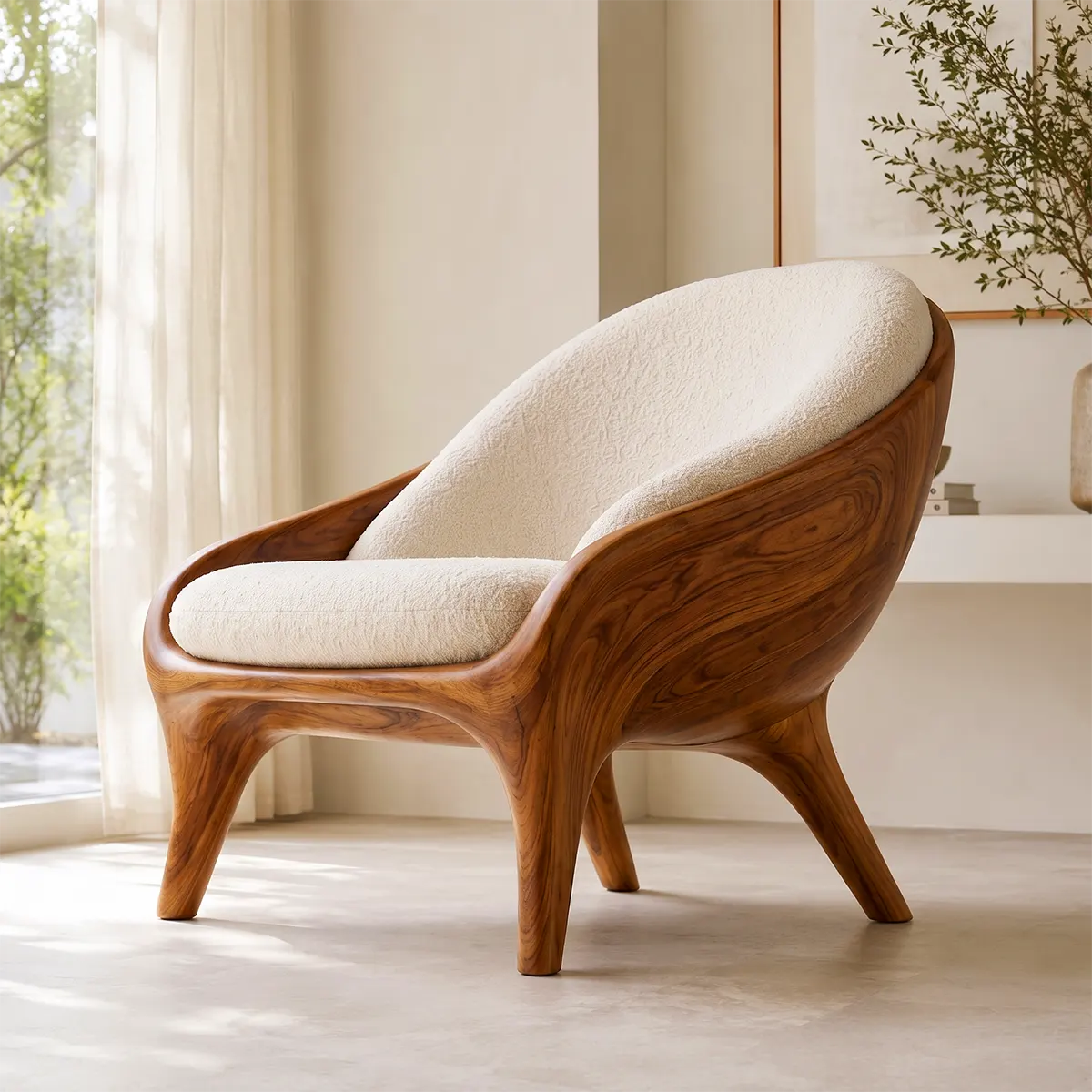 Sculptural Curved Accent Chair with Arms | Modern Lounge Chair for Living Room & Bedroom