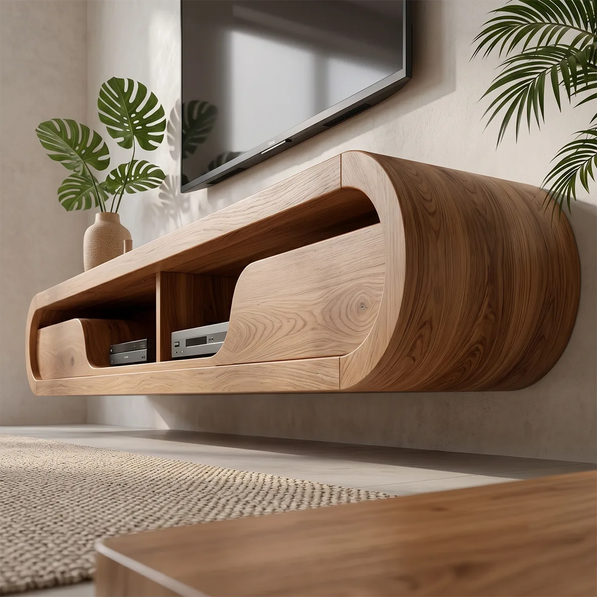 Organic Modern Floating TV Stand with Open Shelving | Wall Mounted Media Console TT006-1KVZ9HN