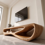 Organic Modern TV Stand with Sculptural Open Shelving & Curved Silhouette TT006-8QOM3WX