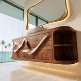 Floating Solid Wood Bathroom Vanity with Double-Door Cabinet & Open Shelves | Wall Mounted Bathroom Vanity with Fixed Storage TT006-9IGM7UG
