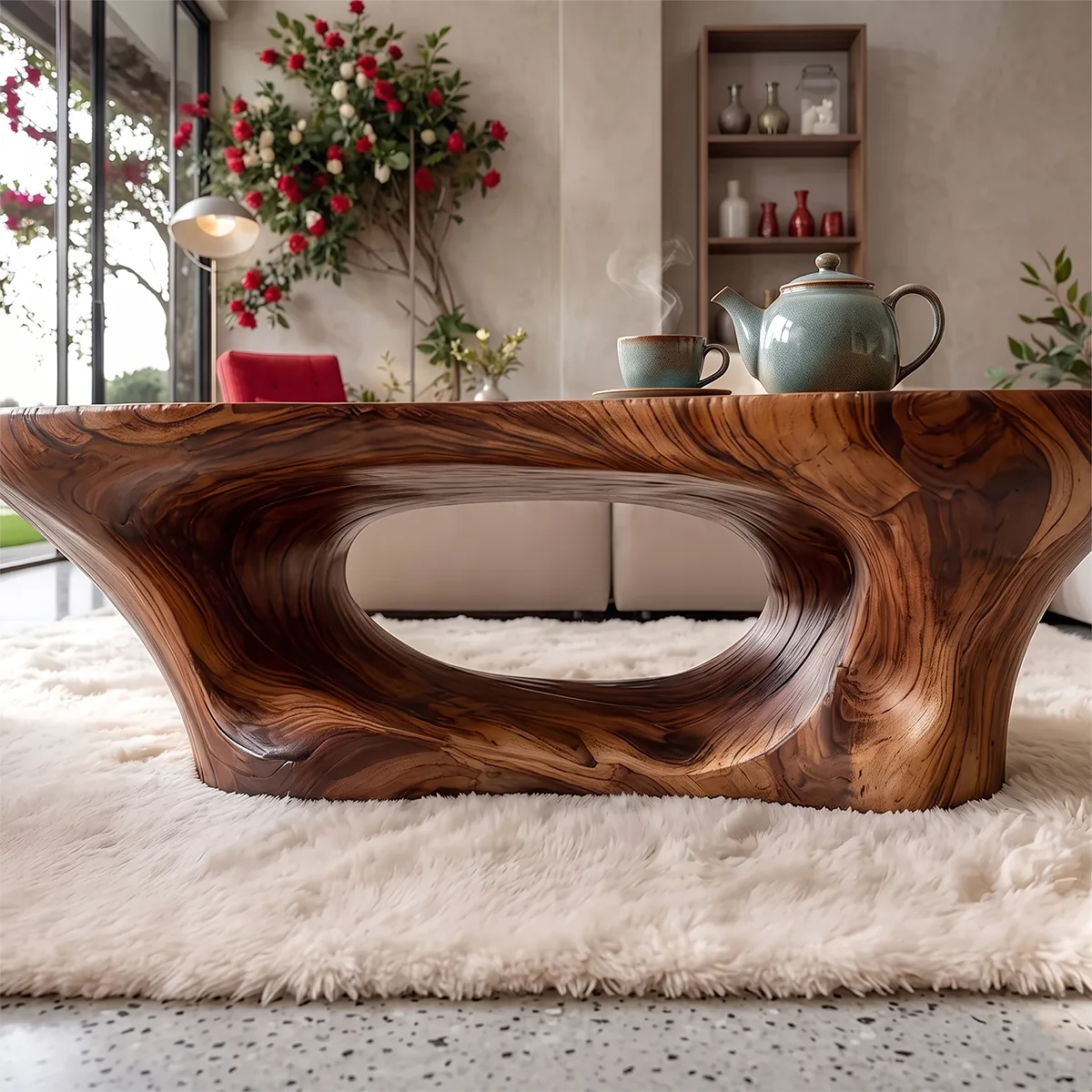 Sculptural Organic Coffee Table | Curved Open Base Modern Living Room Center Table