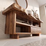 Live Edge Bathroom Vanity with Open Shelf & Drawers | Modern Organic Bathroom Cabinet