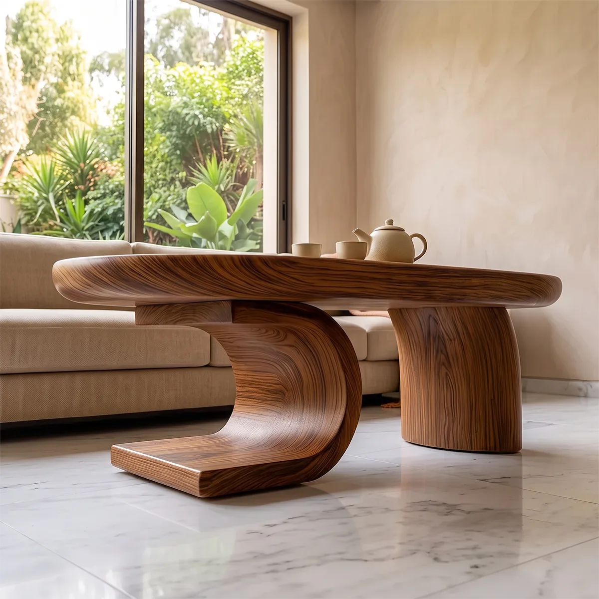 Modern Sculptural Coffee Table | Oval Center Table with Curved Pedestal Base TH003-2377
