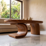 Modern Sculptural Coffee Table | Oval Center Table with Curved Pedestal Base TH003-2377