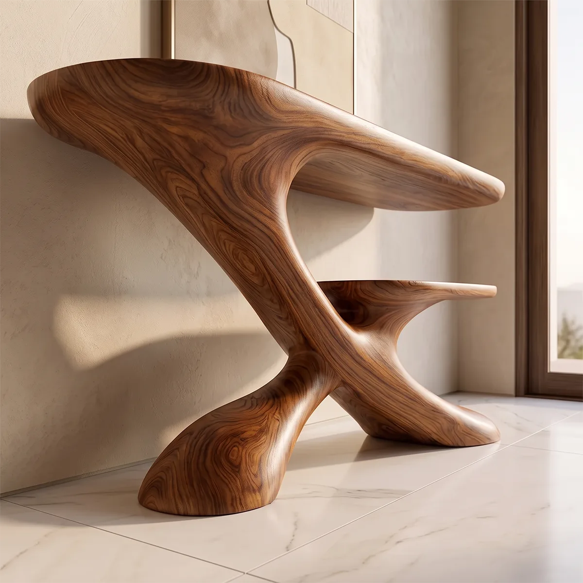Sculptural Tiered Console Table | Organic Modern Entryway Table with Floating Curved Design TH003-4469