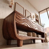 Sculptural Bathroom Vanity with Carved Wave Drawers & Open Storage Shelf
