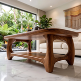 Modern Coffee Table with Open Shelf | Rounded Rectangle Center Table for Contemporary Living Room TH003-8562