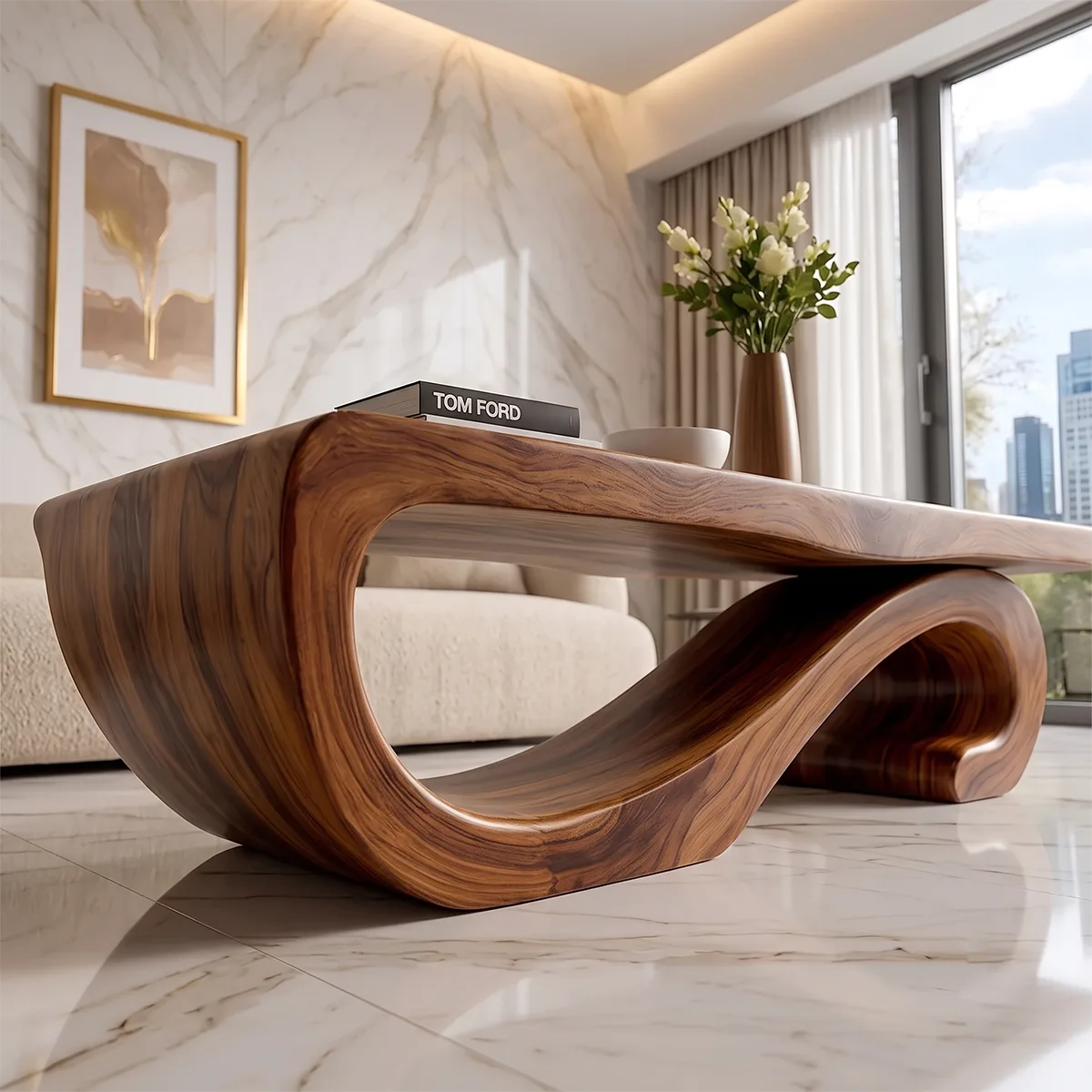 Sculptural Curved Coffee Table | Organic Modern Wave Living Room Center Table