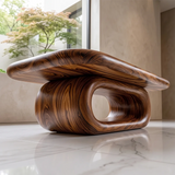 Modern Coffee Table with Sculptural Open Base | Rounded Rectangle Center Table for Contemporary Living Room TH003-5785