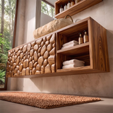 Floating Bathroom Vanity with Pebble Carved Doors & Open Side Shelves TH003-6VHK3DD
