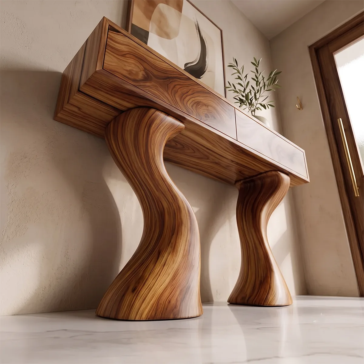 Modern Sculptural Console Table with Drawers | Organic Entryway Storage Console Table TH003-4892